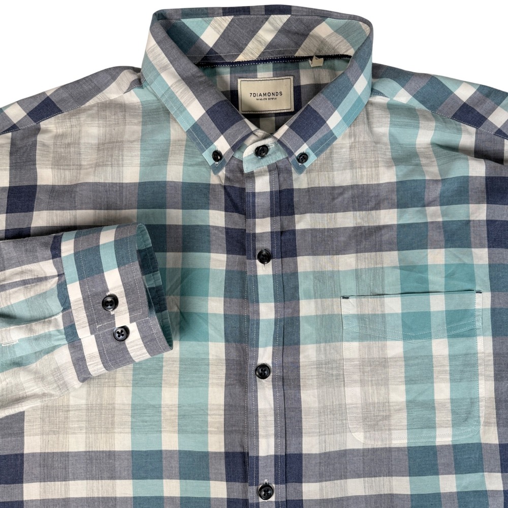 7 Diamonds Men's XL Plaid Button‎ Down Long Sleeve Shirt Flesh & Bone